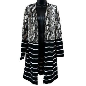 White Birch Striped Snakeskin Print Open Front Topper Cardigan Duster